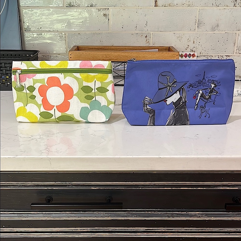 Super Cute Clinique Floral and Blue Lancome Cosmetic Bags New Never Used